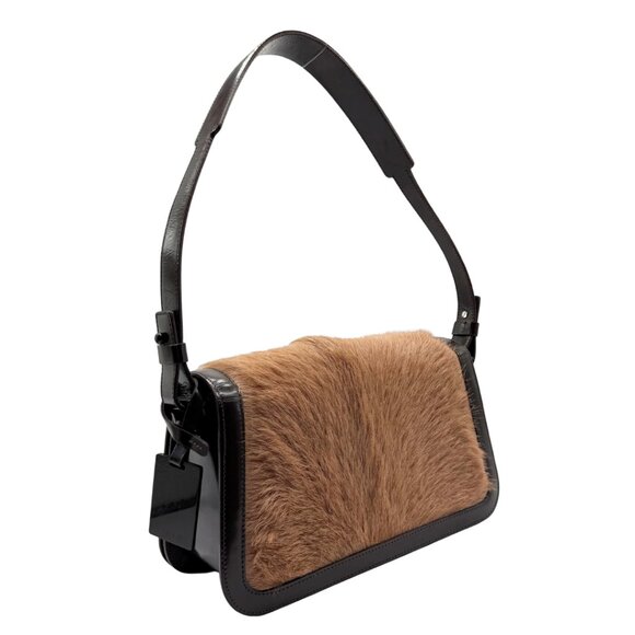 Vintage CELINE Fur and Chocolate Brown Patent Leather Shoulder Bag - Picture 3 of 10